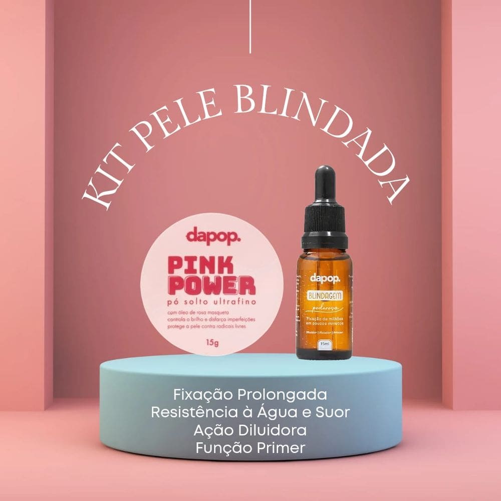 Kit Dapop Blindagem Facial + Pó Rosa Pink Power | Pele Selada, Aveludada e Livre de Oleosidade