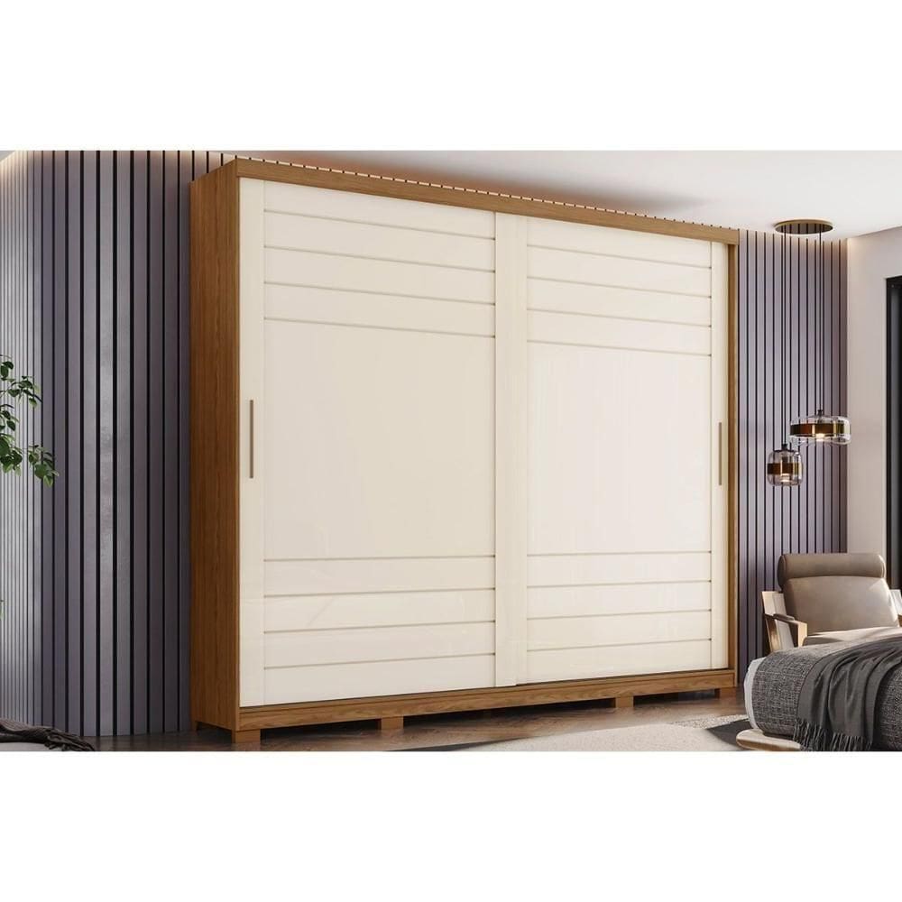 Guarda Roupa Solteiro 2 Portas De Correr E 6 Gavetas C/ Pés Cayman Nature/off White - Henn