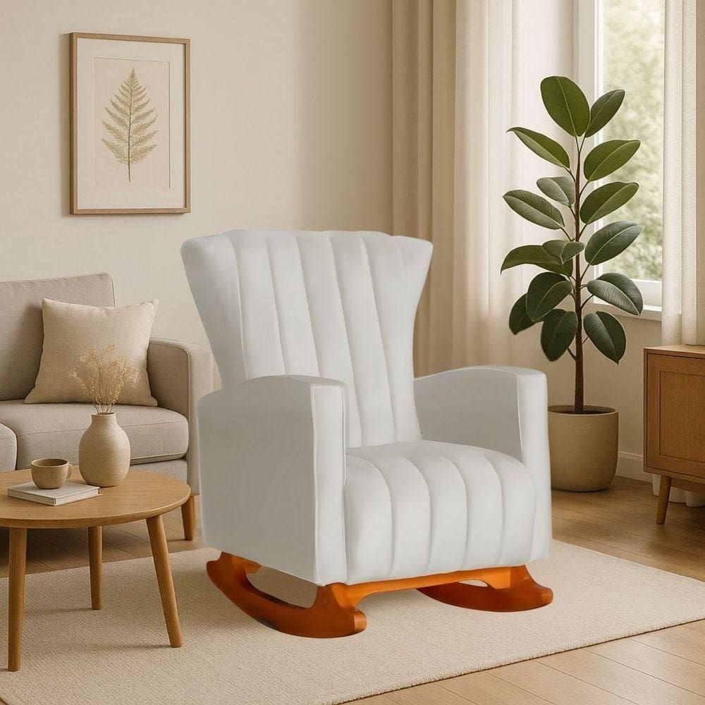 Poltrona Amamentação E Descanso Pés Balanço Libia Suede Suede Bege