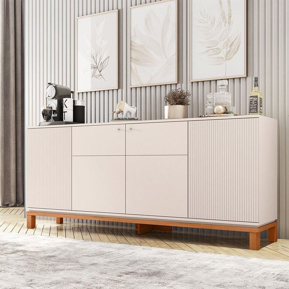 Aparador Buffet Sala De Estar 4 Portas 180cm Visari C01 - D`rossi Off White-freijó