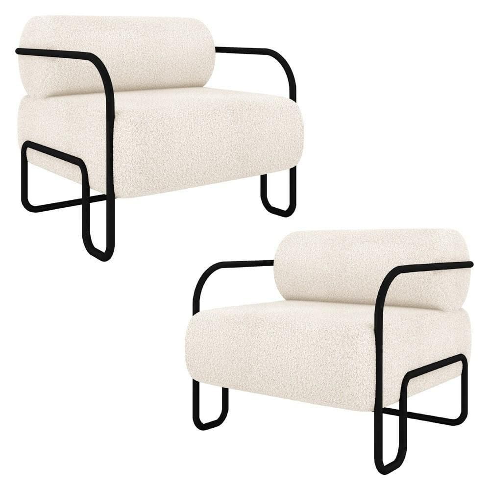 Poltrona Decorativa Para Sala Industrial Kit 2 Kira Z08 Boucle Bege - Mpozenato