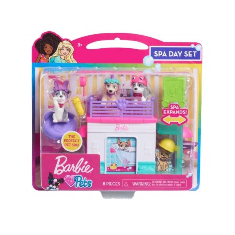Playset Barbie Pets Spa Day com 8 peças para crianças de 3 anos ou mais