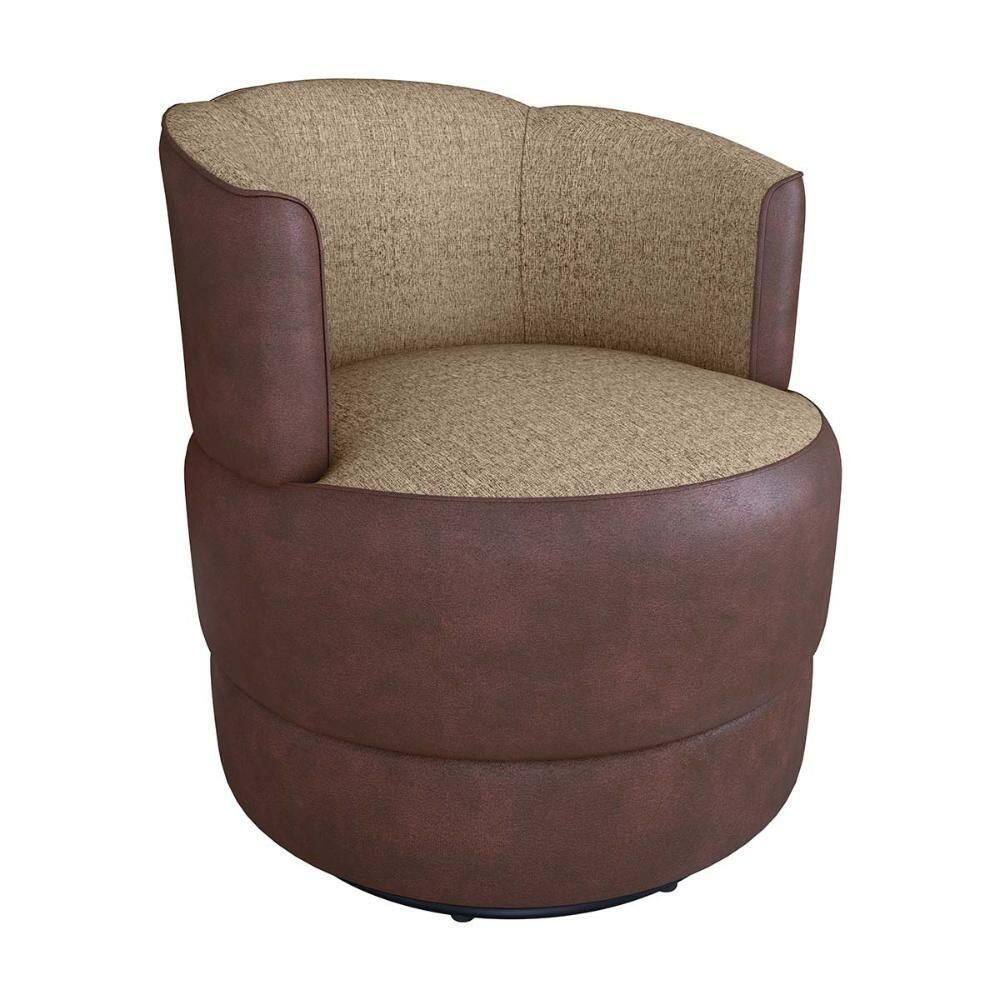 Poltrona Decorativa Giratória Base De Ferro Marselha Sintetico Rustico Linho Areia Matrix Sintetico Rustico Linho Areia