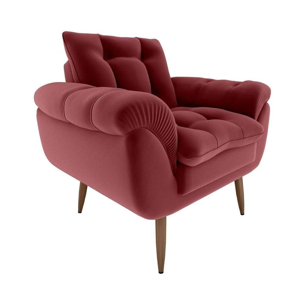 Poltrona Decorativa Confortável Pés Em Madeira Maciça Xangai Veludo Vermelho Matrix Veludo Vermelho