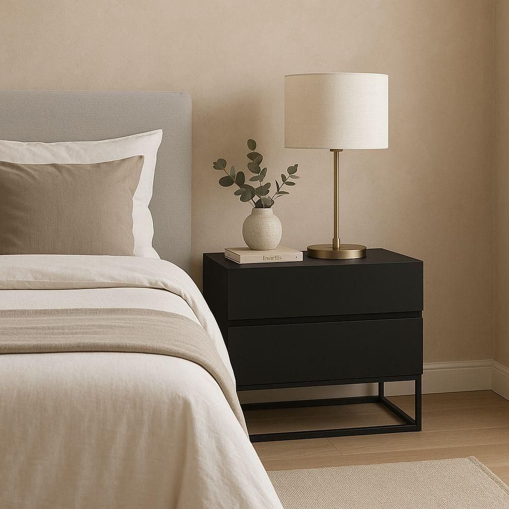 Mesa De Cabeceira Industrial 60cm Base Preto Pé De Ferro Preto