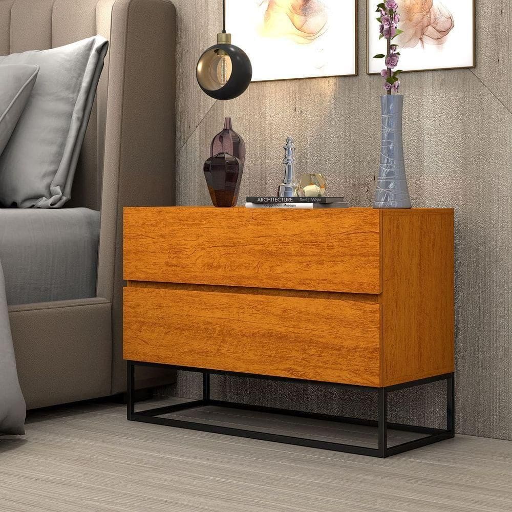 Mesa De Cabeceira Industrial 60cm Base Preto Pé De Ferro Naturale