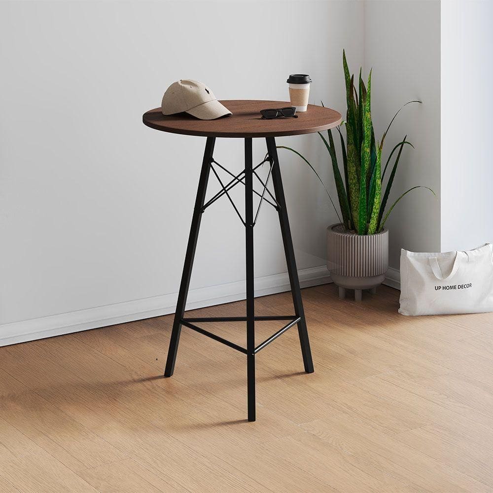 Mesa Bistrô Redonda Estrutura Em Ferro Preto Com Tampo Amêndoa