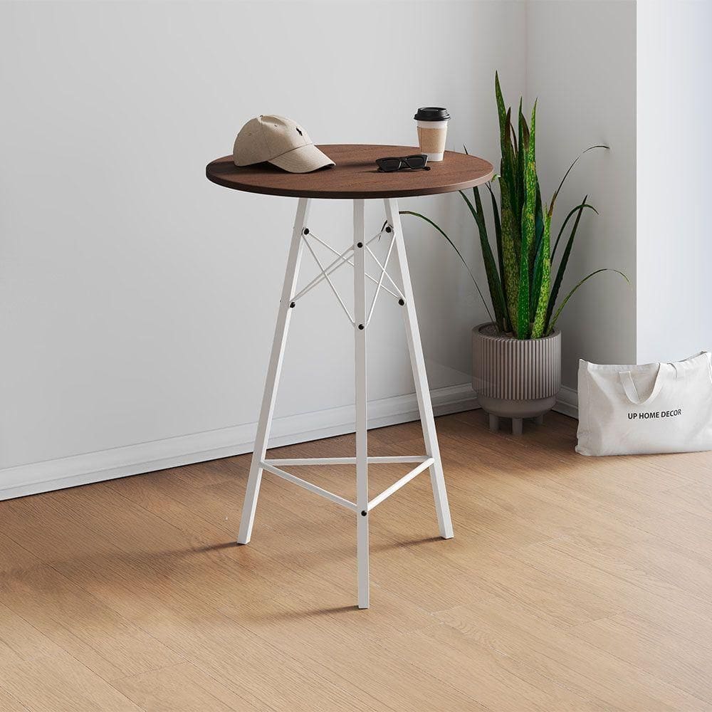 Mesa Bistrô Redonda Estrutura Em Ferro Branco Com Tampo Amêndoa