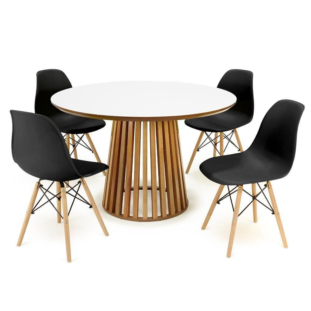 Conjunto Mesa De Jantar Redonda 4 Cadeiras Eames Eiffel