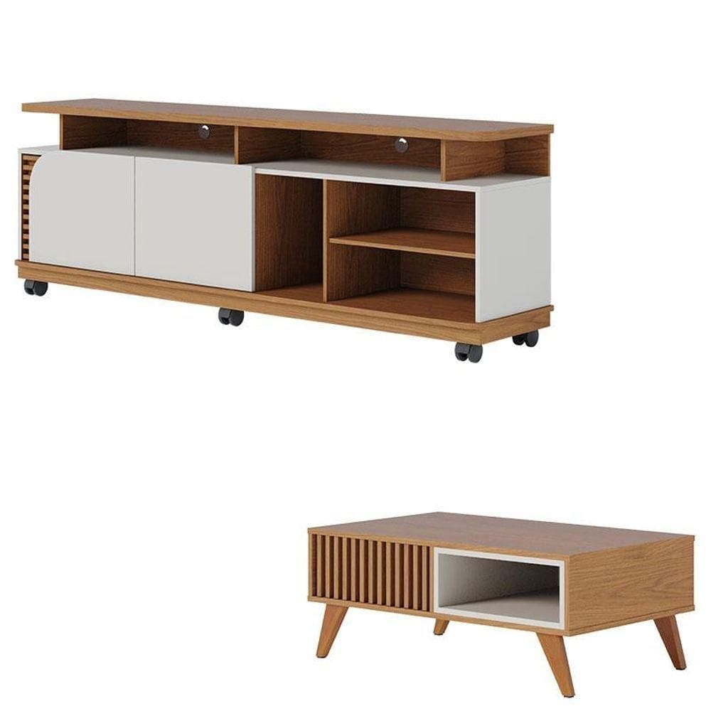 Rack Bancada Jurerê Freijó Off White Matte Com Mesa De Centro Jeri Freijó Off White - Colibri