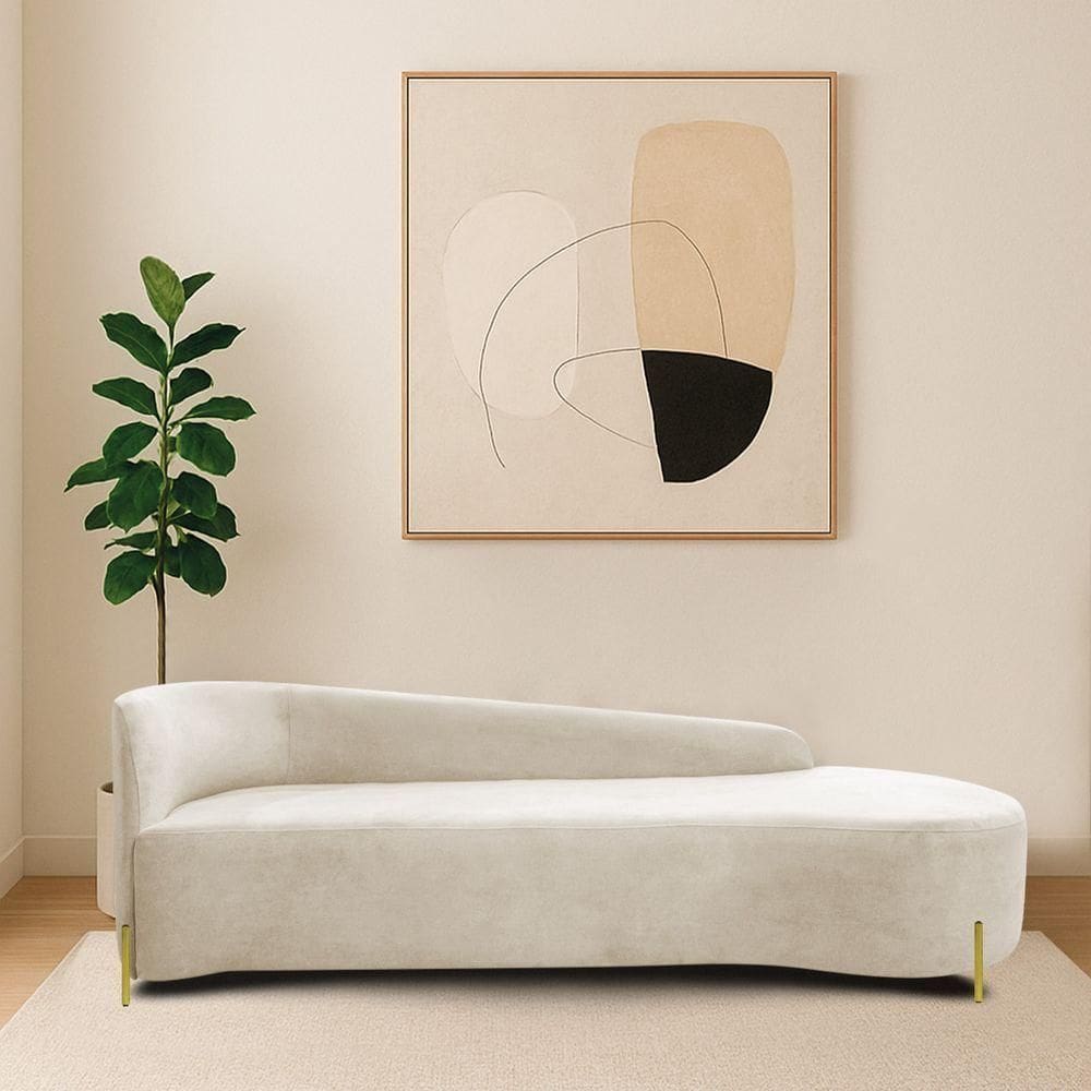 Divã Recamier Orgânico França 220cm Lado Dir Pés Metal Dourado Linho Cor Bege