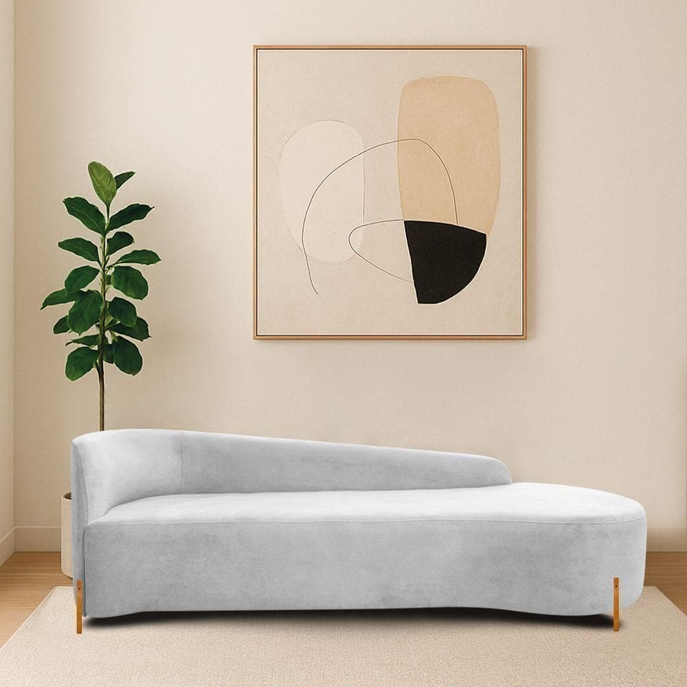 Divã Recamier Orgânico França 220cm Lado Dir Pés Madeira Bouclé Cor Branco