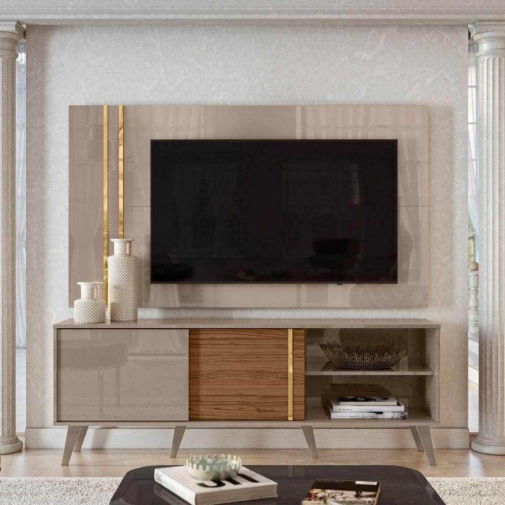 Painel Tv 60 Pol 160cm Com Rack Bancada Para Sala Hylon M20 - D`rossi Cor Fendi E