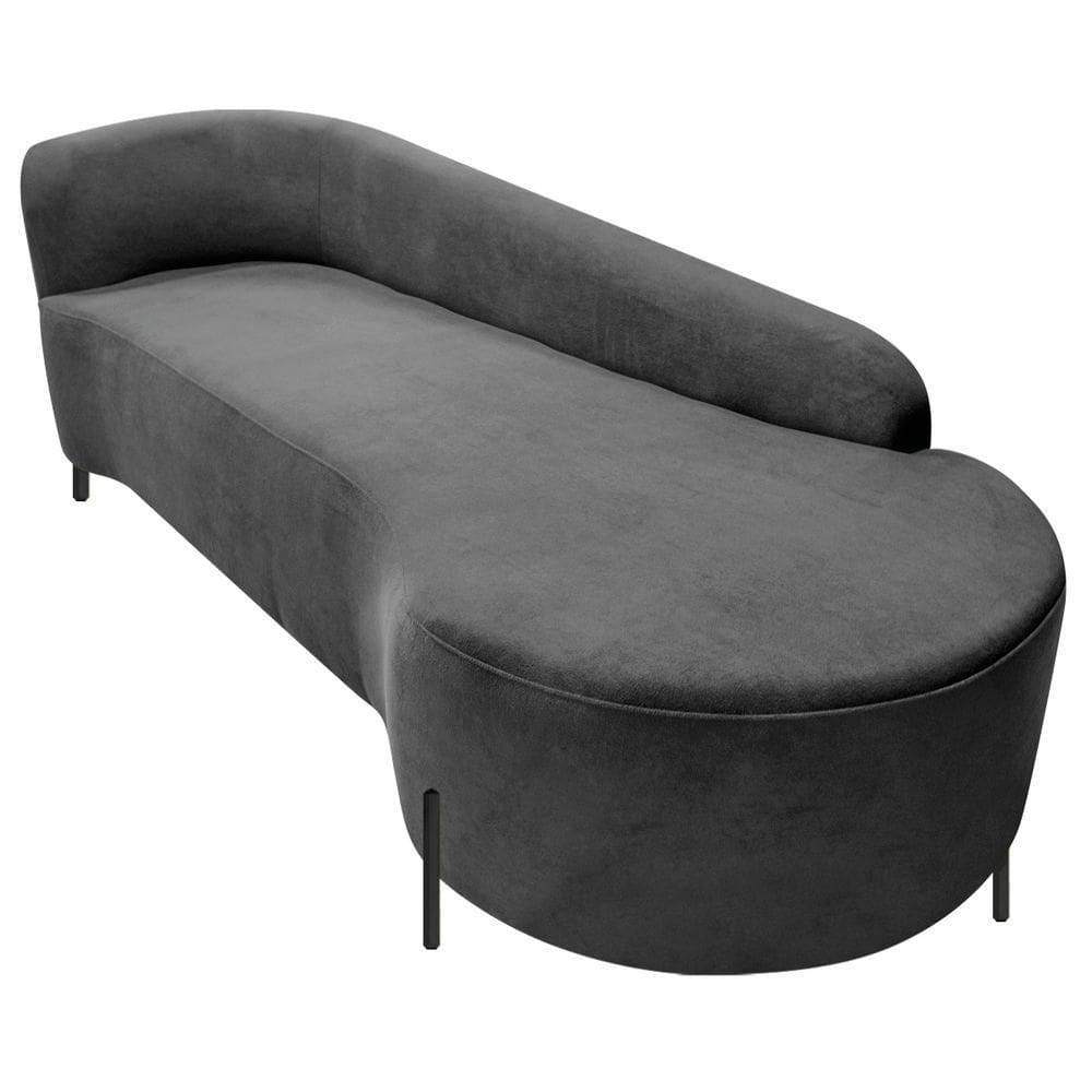 Divã Recamier Orgânico França 220cm Lado Dir Pés Metal Preto Linho Cor Cinza Escuro