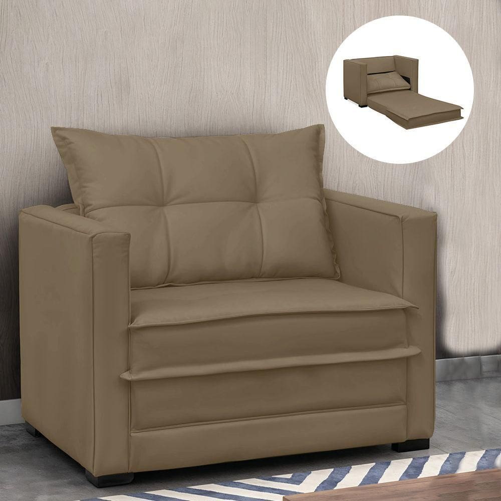 Poltrona Cama Retrátil Solteiro Milenni Veludo Marrom Rato B03 - D`rossi