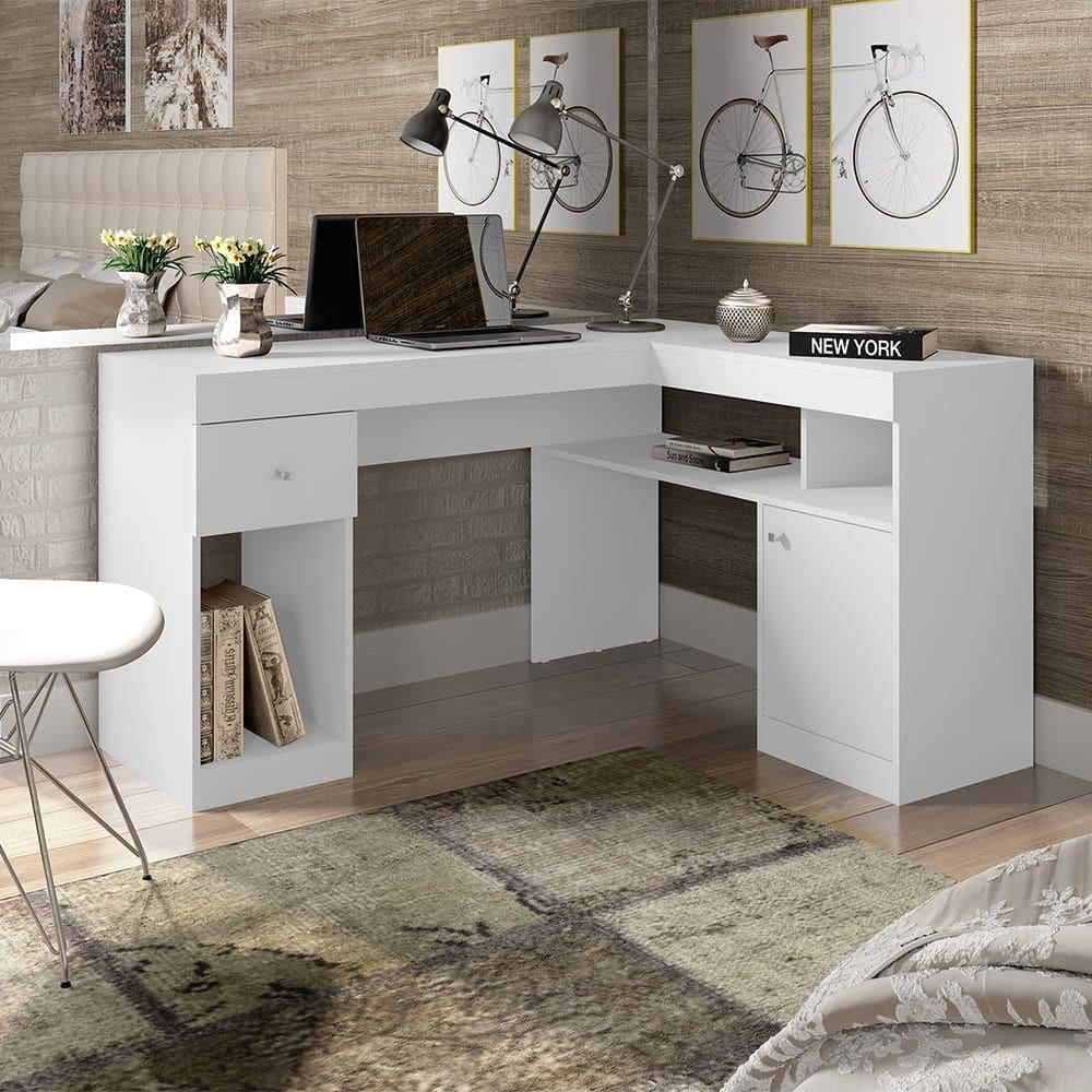 Escrivaninha Mesa Computador De Canto Office 137cm Suzan C01 - D`rossi Cor Branco