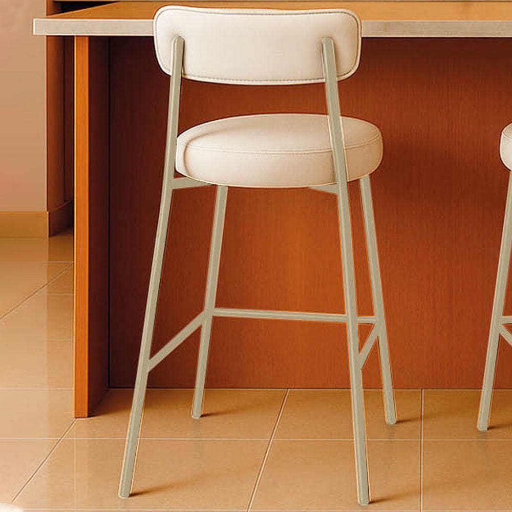 Banqueta Cozinha Alta Com Encosto Industrial Champanhe Londres Pu D03 - D`rossi Cor Branco