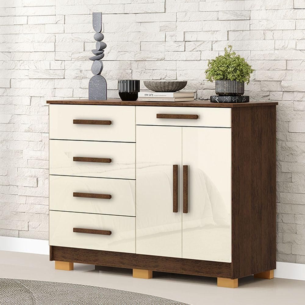 Cômoda Quarto 122cm Com 2 Portas Sapateira Vitória V01 - D`rossi Cor Imbuia E Champanhe