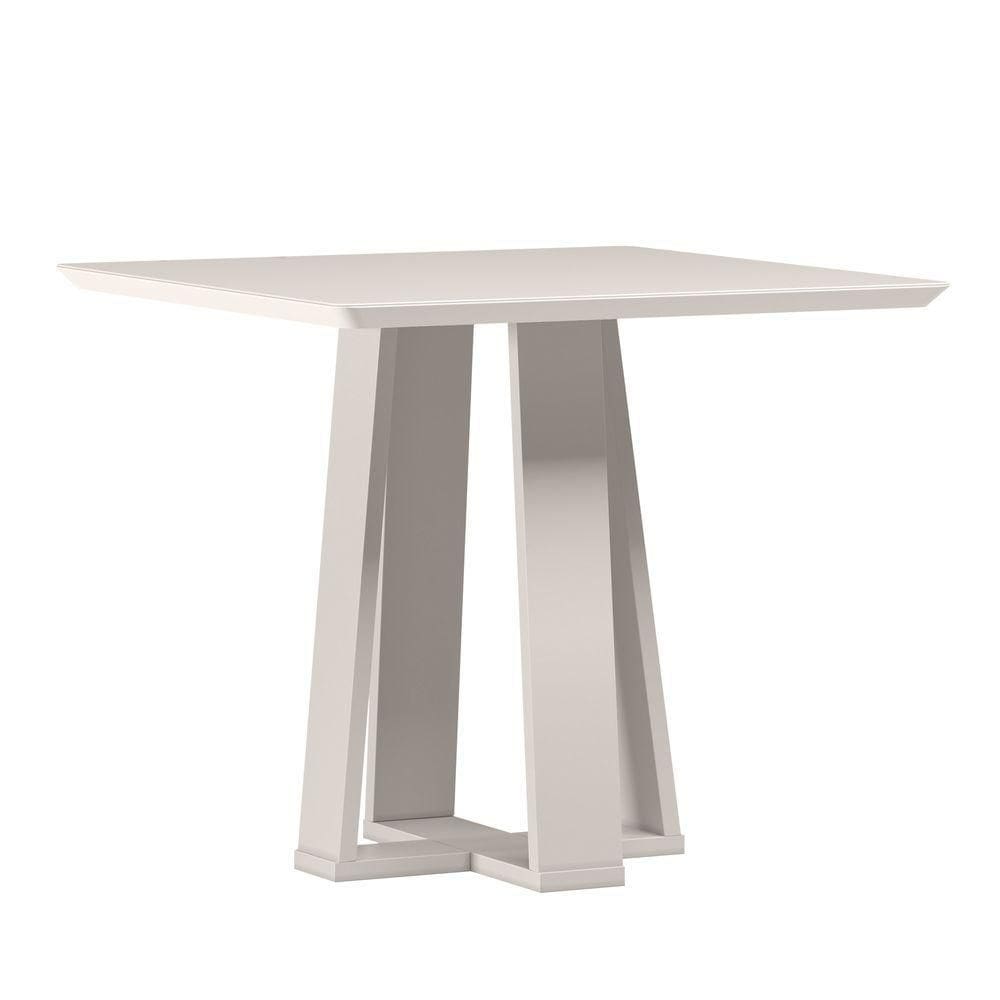 Mesa De Jantar Quadrada 4 Lugares 90cm Tampo Mdf Com Vidro Valencia Off White - New Ceval