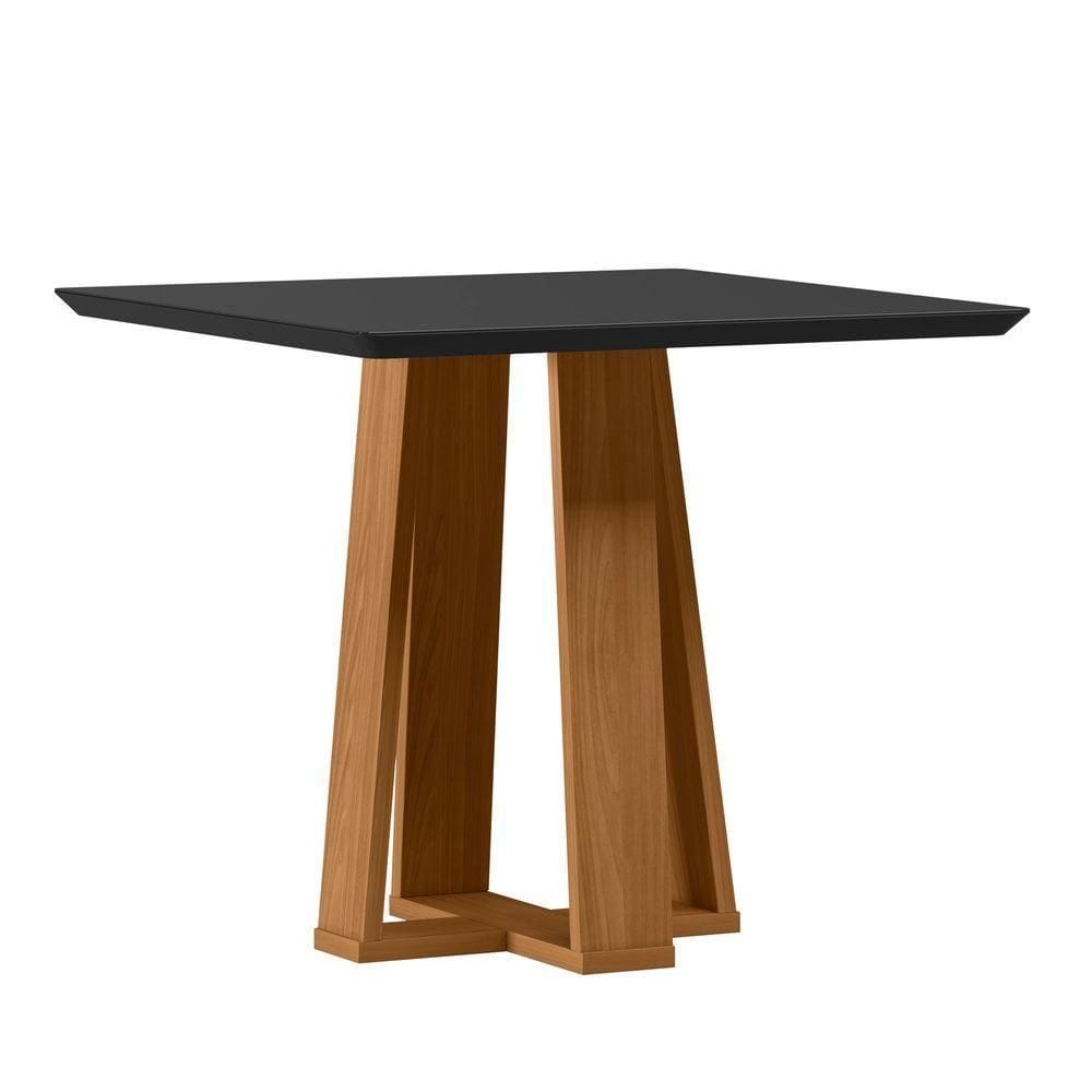 Mesa De Jantar Quadrada 4 Lugares 90cm Tampo Mdf Com Vidro Valencia Ypê/preto - New Ceval