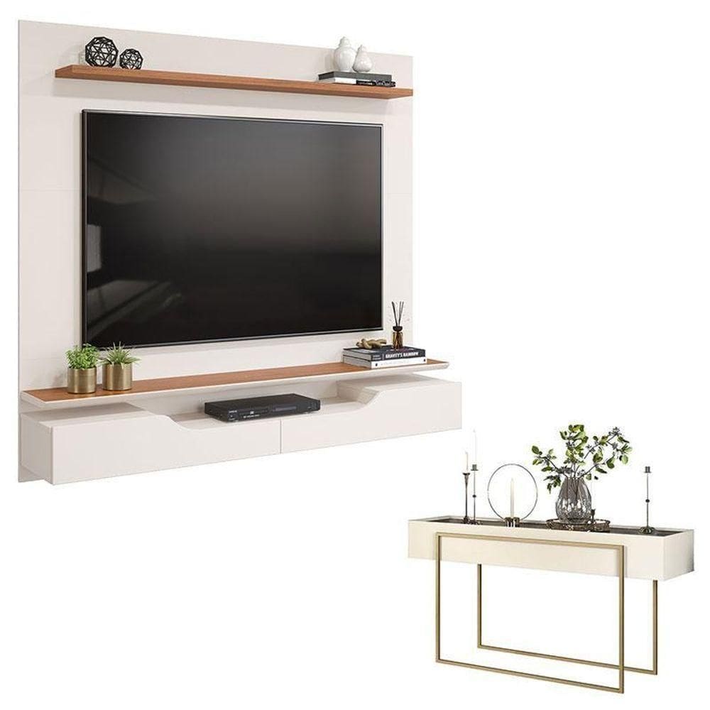 Painel Para Tv Levi Off White Freijó E Aparador Para Sala Pilar Off White – Dj Móveis