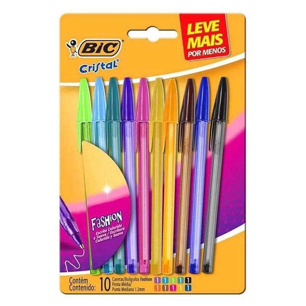 Caneta Esferográfica Cristal Fashion 9308586 1.2mm 10 Cores - Bic