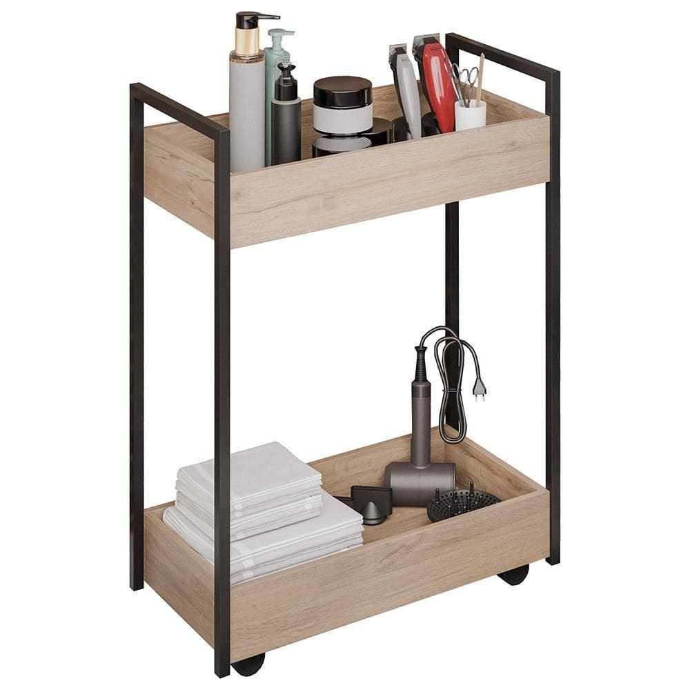 Carrinho Auxiliar Para Salão De Beleza Industrial Sara Z34 Freijó/preto - Mpozenato