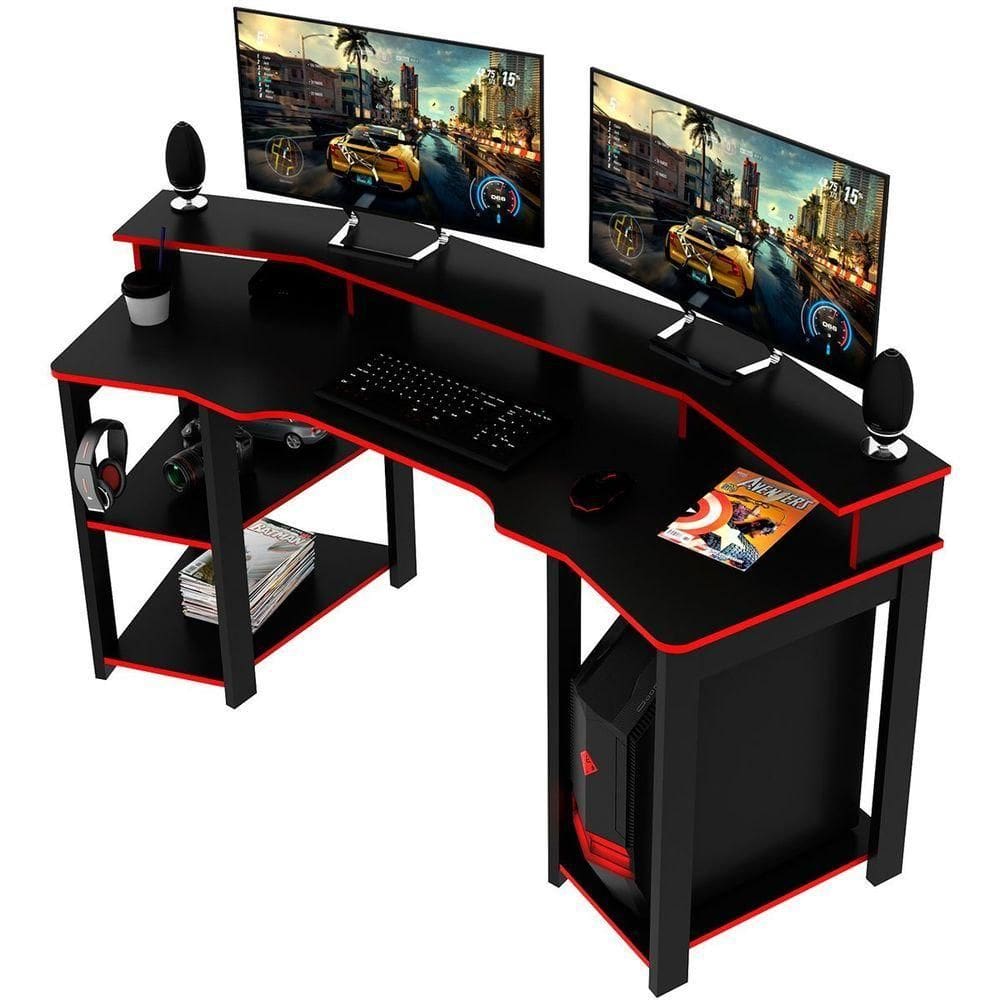 Mesa Para Computador Gamer Espaço Para 2 Monitores E Cpu Preto/vermelho