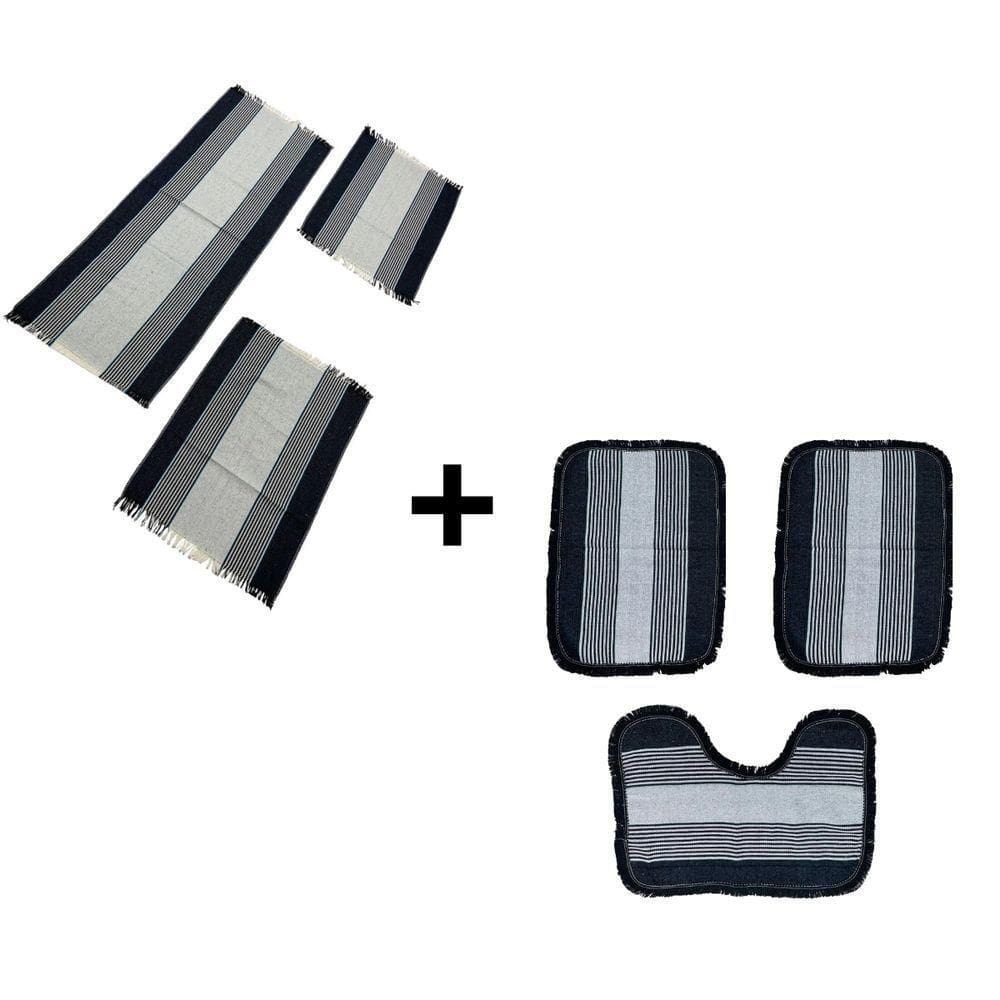 Jogo De Banheiro + Kit Passadeira Tapete De Cozinha 3 Peças De Casa Cor:preto
