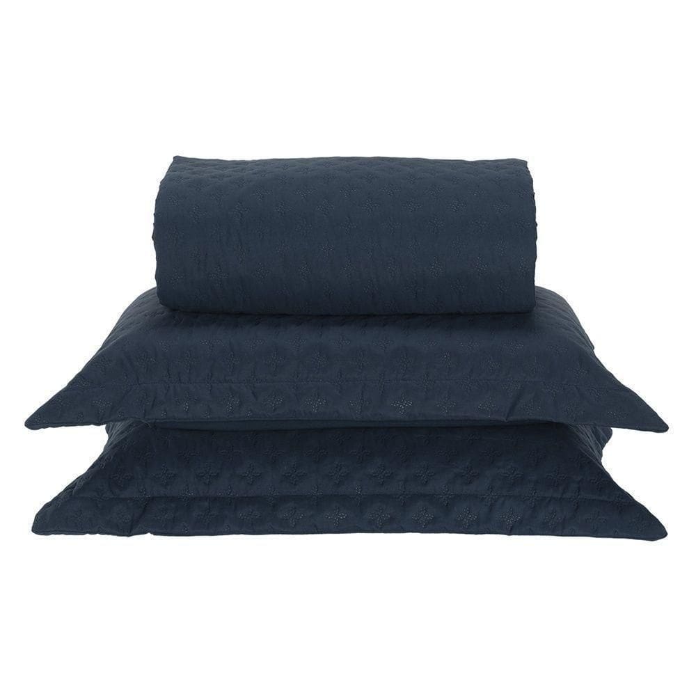 Kit Cobre Leito Milão Queen 3 Peças 100% Poliéster - Petroleo / Branco