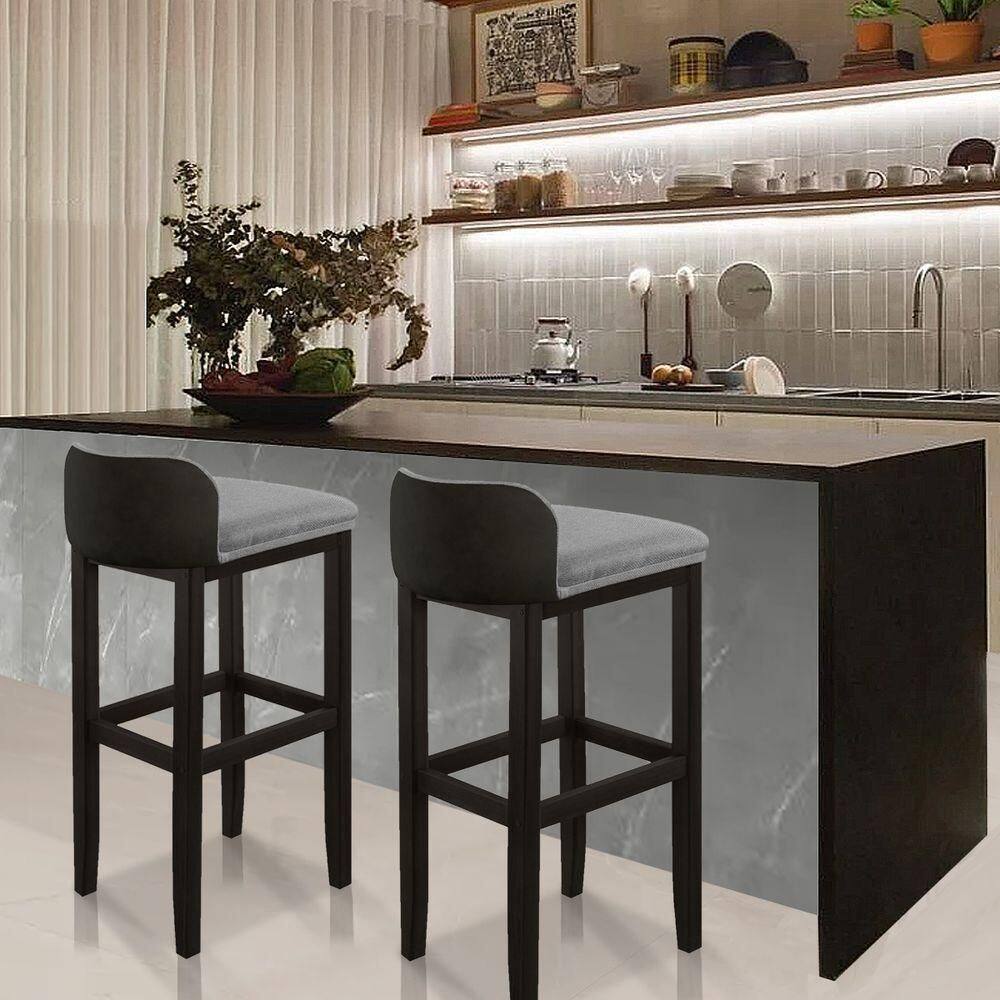 Kit 2 Banquetas Onix Courino Linho Eucalipto Maciço Preto