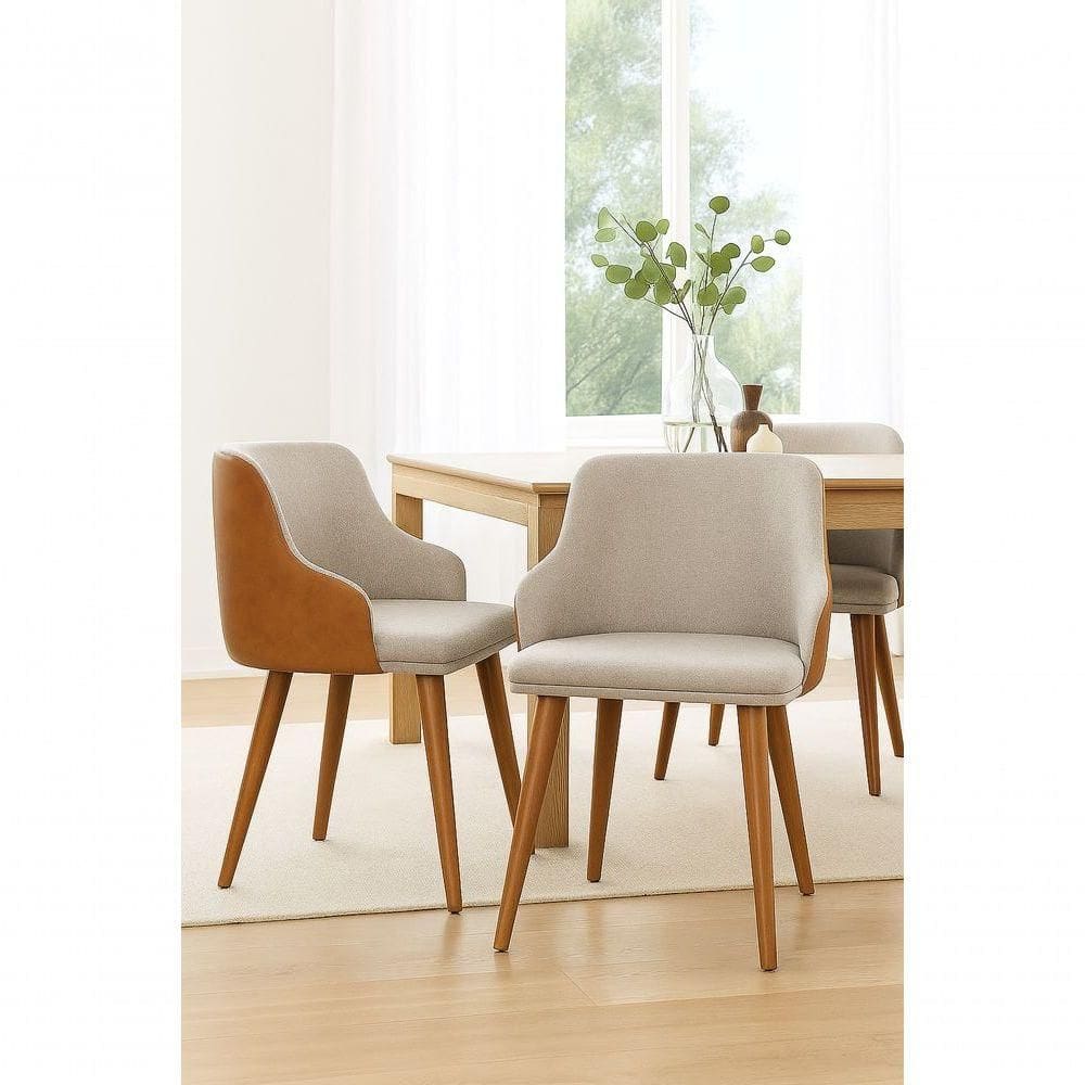 Kit 2 Banqueta Million Tecido Linho C/ Couro Pés Em Madeira