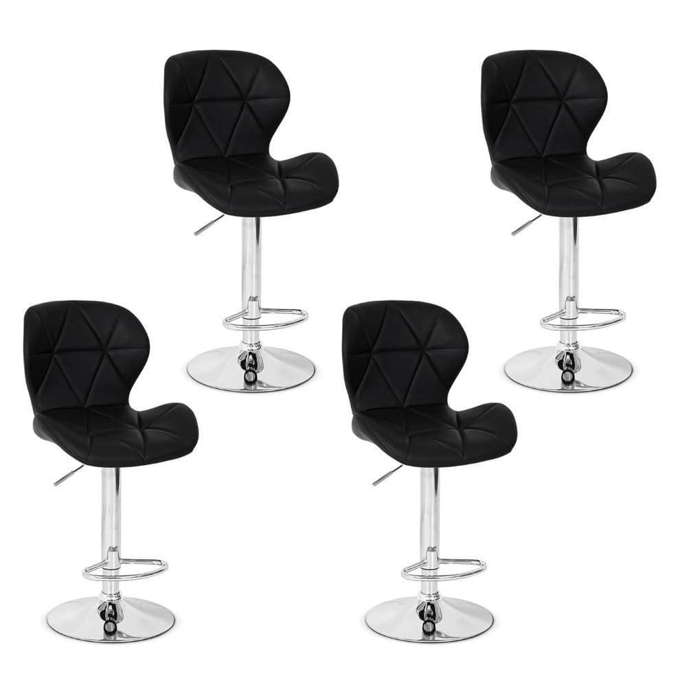 Conjunto 04 Banquetas Slim Couro Pu Regulagem De Altura Preta