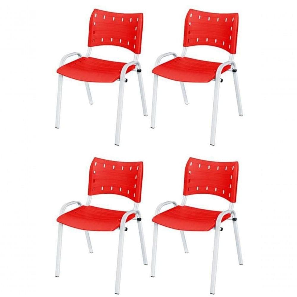 Cadeira Iso Base Branco , Escritório Vermelho Kit 4 Un