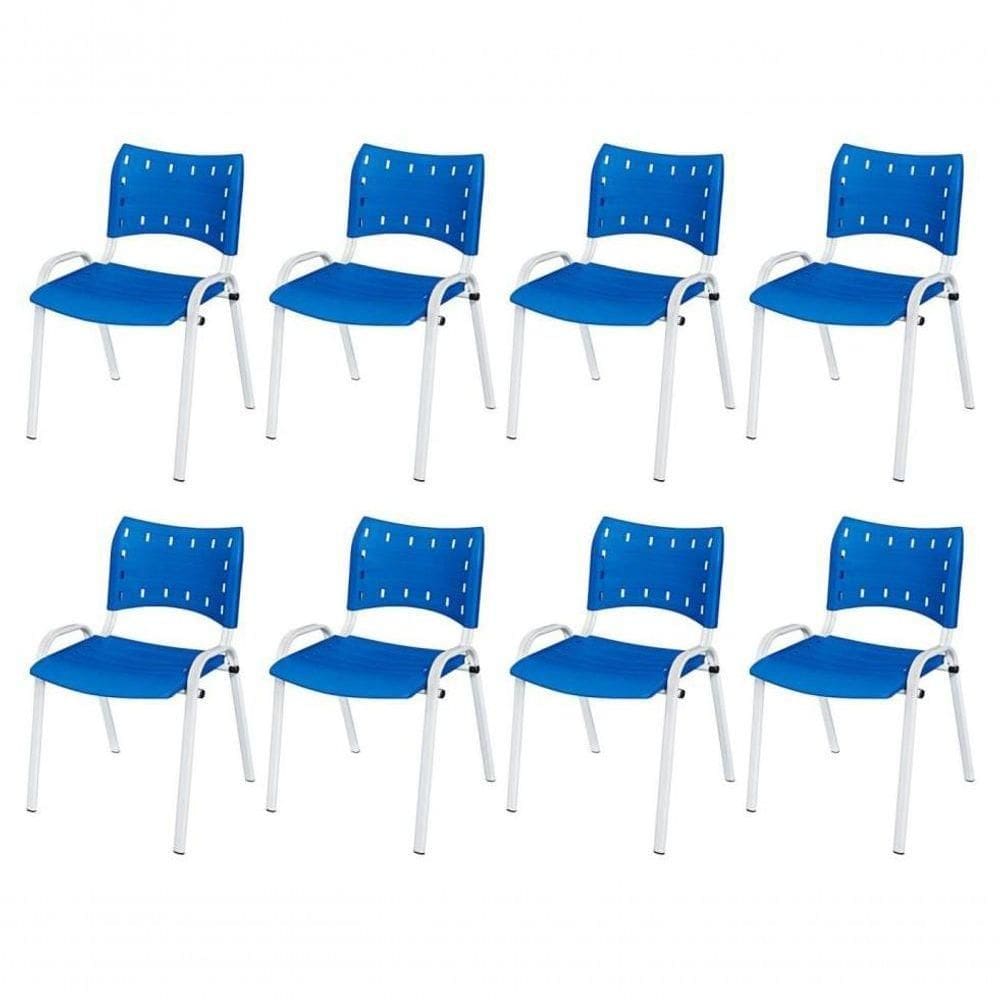 Cadeira Iso Base Branco , Escritório Azul Kit 8 Un