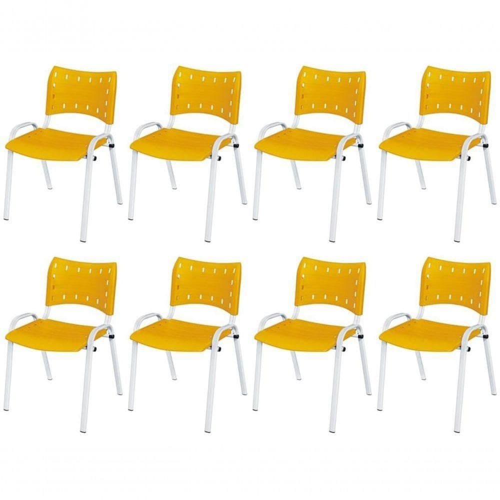 Cadeira Iso Base Branco , Escritório Amarelo Kit 8 Un