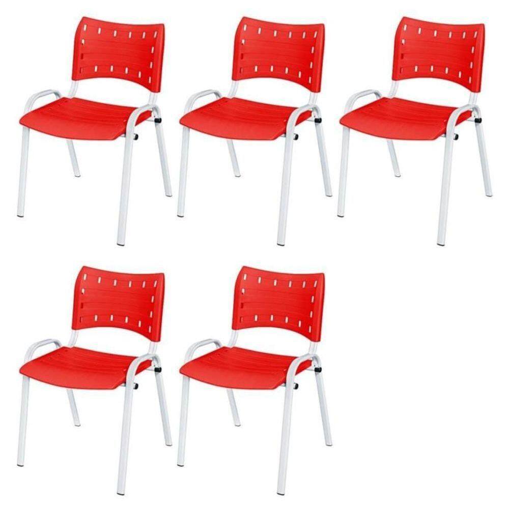 Cadeira Iso Base Branco , Escritório Vermelho Kit 5 Un