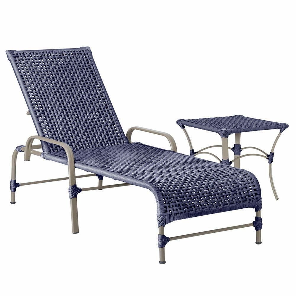 Espreguiçadeira Catar Mesa Corda Náutica Piscina Alumínio Azul