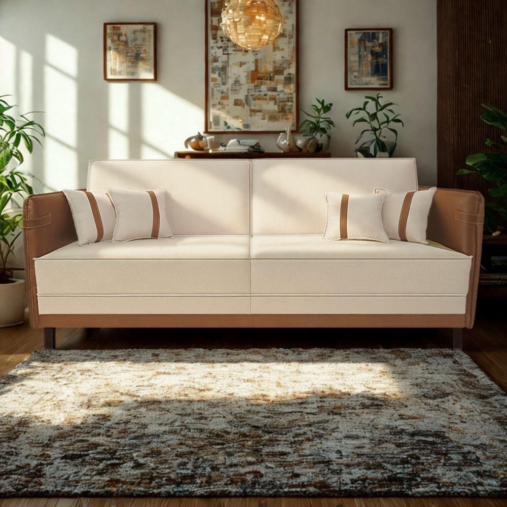 Sofá Modular 3 Lugares Filipi 2,12m Corino Bege - Corino Terracota
