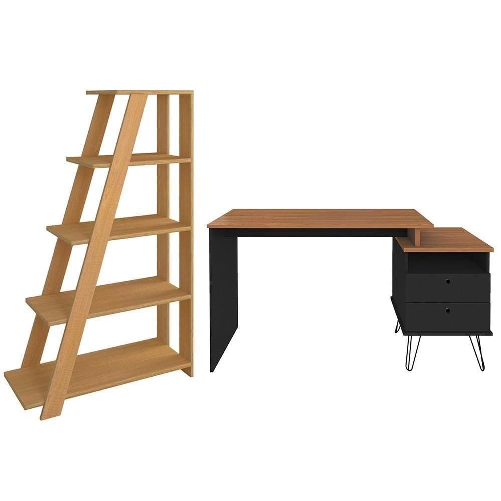 Mesa Escrivaninha Industrial E Estante Livreiro Stela A06 Preto/freijó - Mpozenato