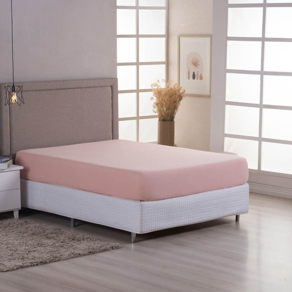 Lençol De Baixo Minimal Casal Avulso Com Elástico 01 Peça Malha 100% Algodão - Salmão