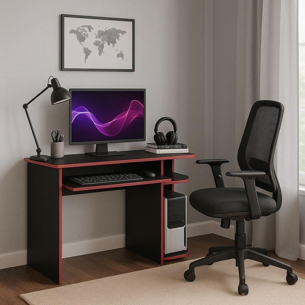 Mesa Escrivaninha Gamer Computador Notebook Estudo Trabalho 90 Preto Vermelho