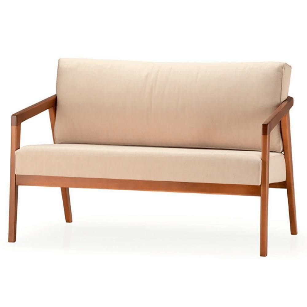 Sofá Coss Ozki 120 Cm Madeira Eucalipto Cedro Tecido Bege Corda Redonda Canela