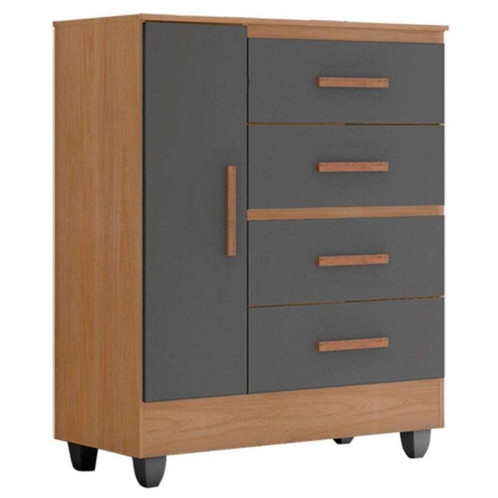Cômoda Lite 4 Gavetas 01 Porta Nature Cinza – Móveis Leão