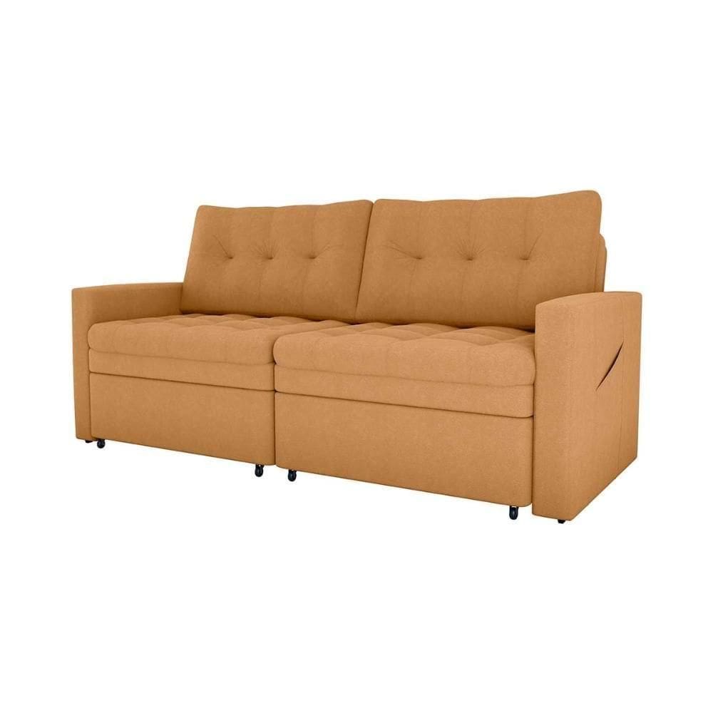 Sofá Cama Reclinável 2 Lugares 220cm Nayla Boucle Mostarda Matrix Boucle Mostarda