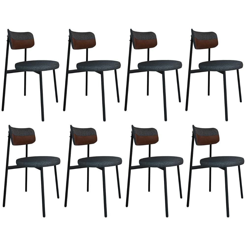 Cadeira De Jantar Estofada Kit 8 Nyka M25 Linho Grafite/marrom - Mpozenato