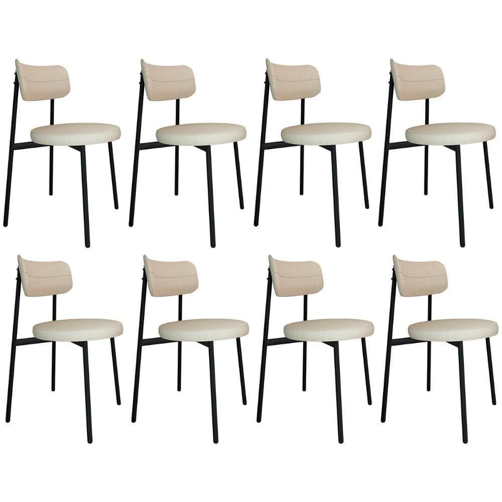 Cadeira De Jantar Estofada Kit 8 Nyka M25 Linho Areia - Mpozenato