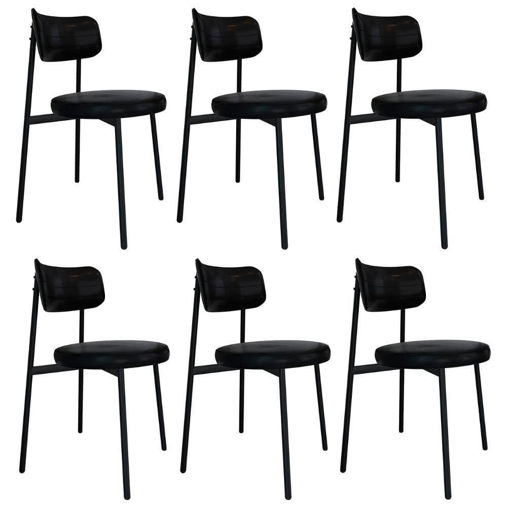 Cadeira De Jantar Estofada Kit 6 Nyka M25 Sintético Preto - Mpozenato