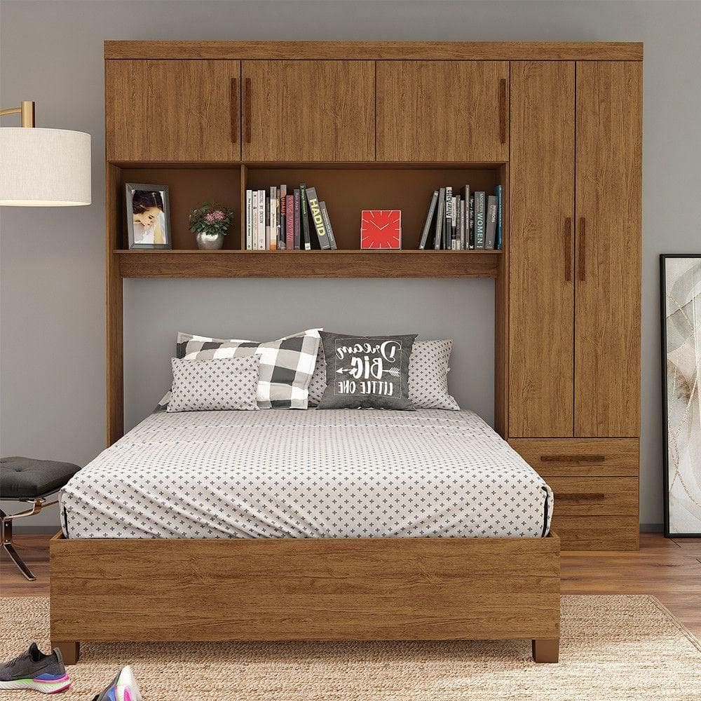 Guarda Roupa Modulado Com Cama Paris 5 Portas 2 Gavetas Freijó