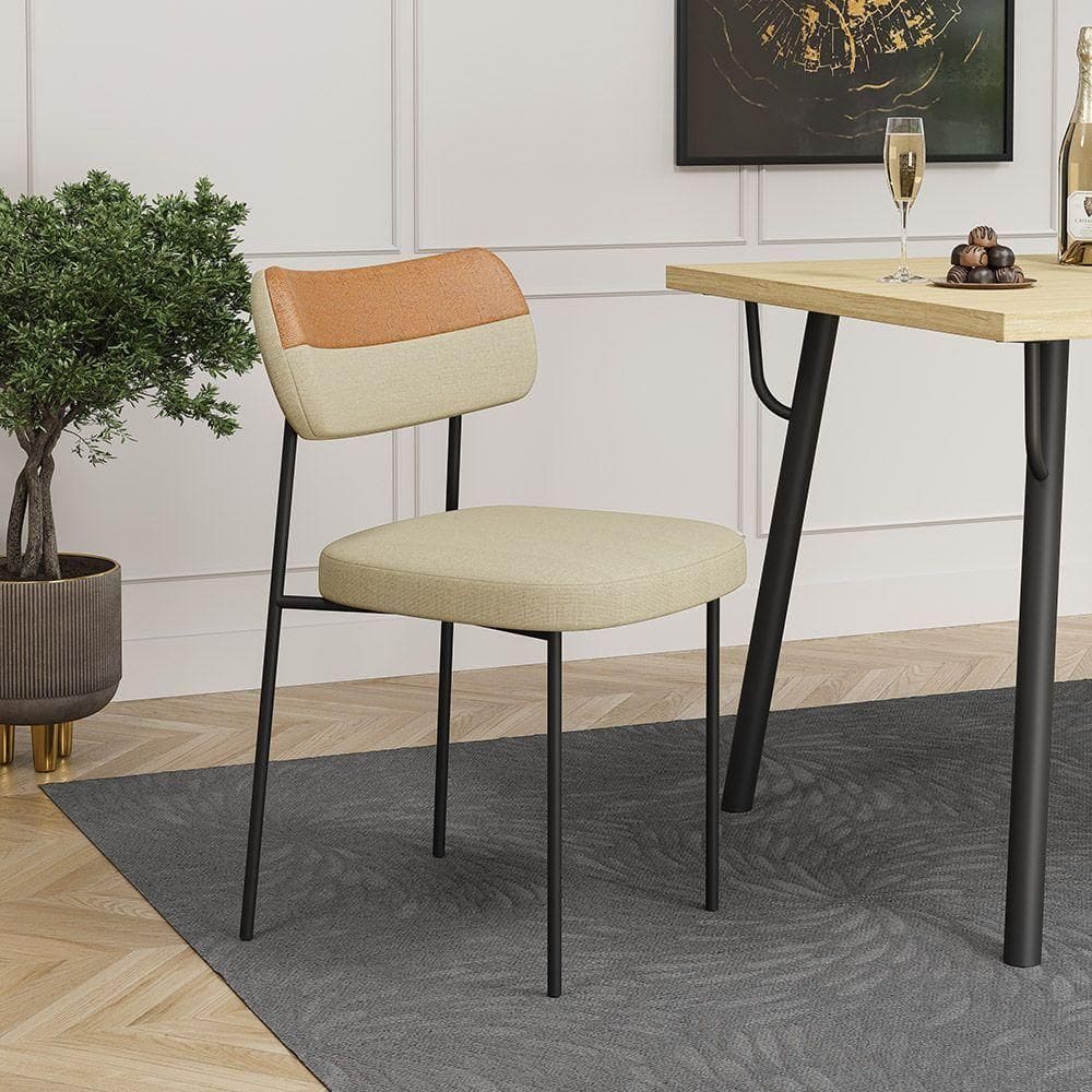 Cadeira De Jantar Base Ferro Nile Pu Caramelo-linho A08 - D`rossi Bege